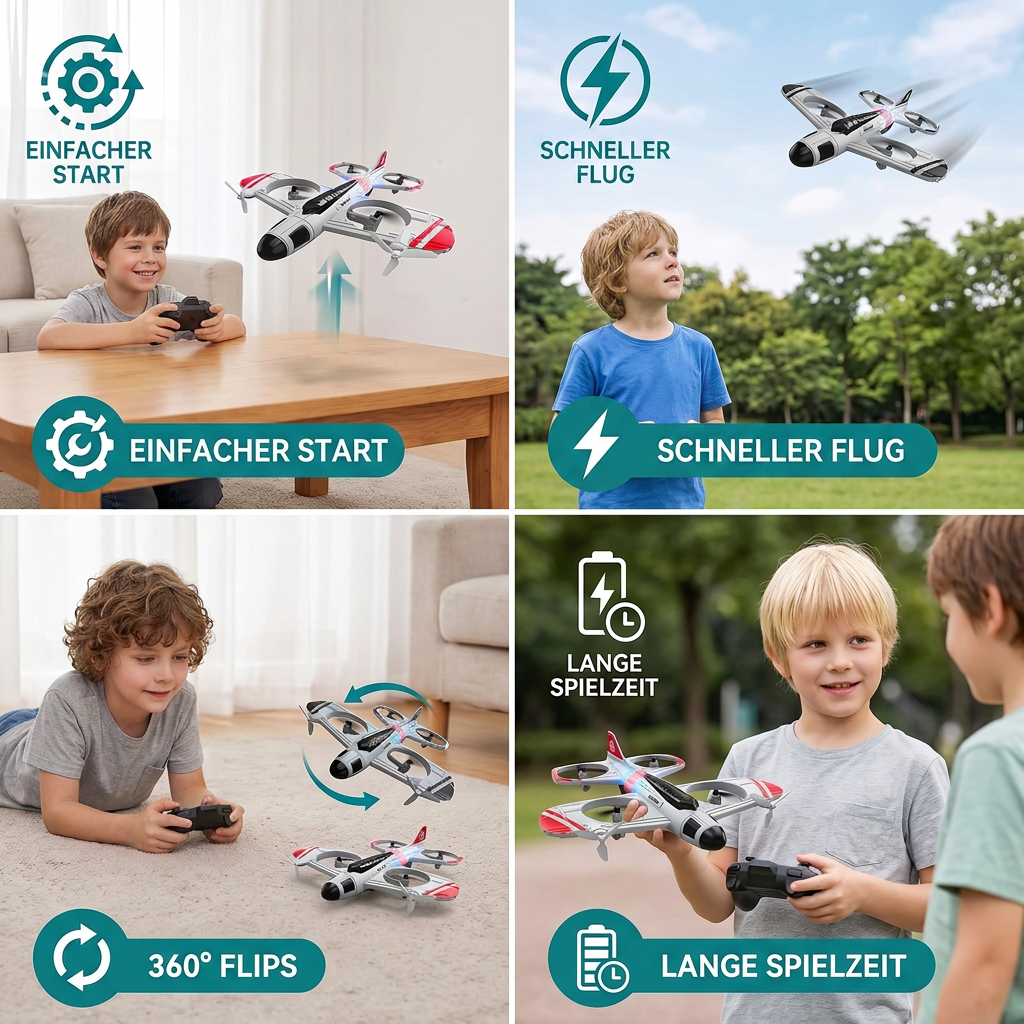 Ferngesteuertes Kampfjet- & Drohnen-Spielzeug 2-in-1 | Jet- und Drohnenflug kombiniert | Für drinnen und draußen geeignet 7