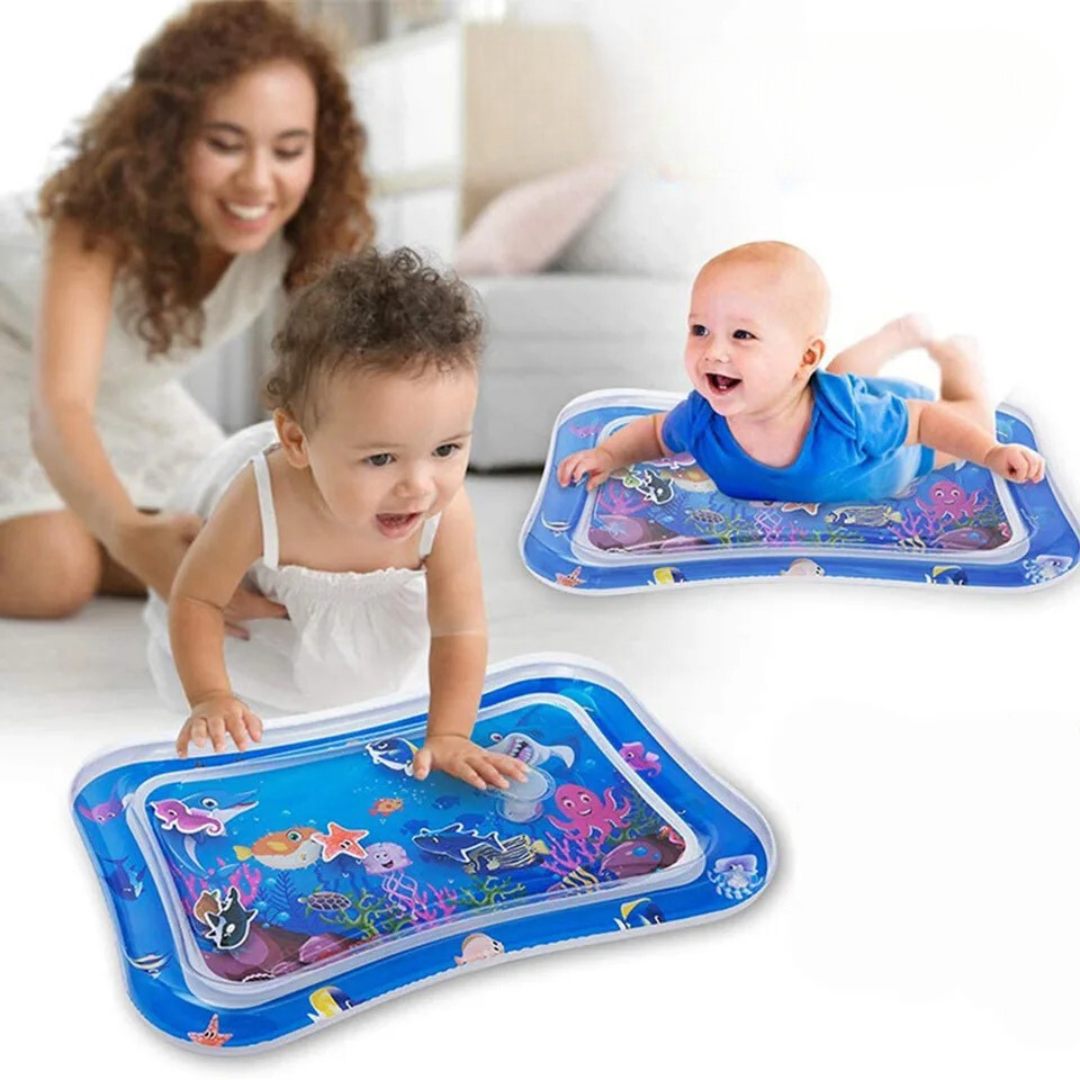 Baby Wassermatte PVC BPA-frei 66 x 50 cm | Blau mit Meeresmotiven, ab 3 Monaten | Fördert Motorik, Sinne & Bauchzeit 1