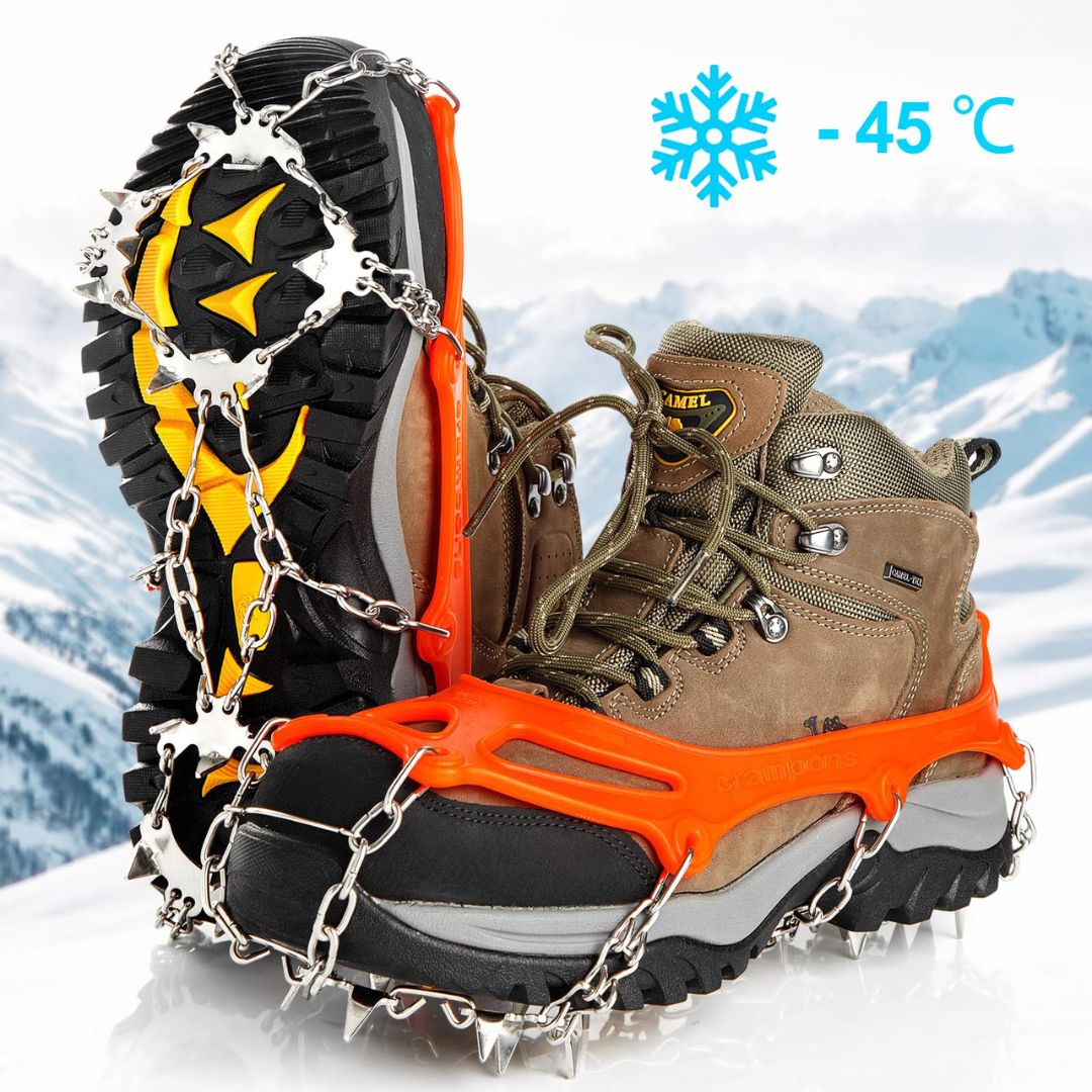 Schuhspikes Grödel für Eis und Schnee | Universelle Passform mit elastischer Silikonbindung | Rostfreier Edelstahl, rutschfest 1