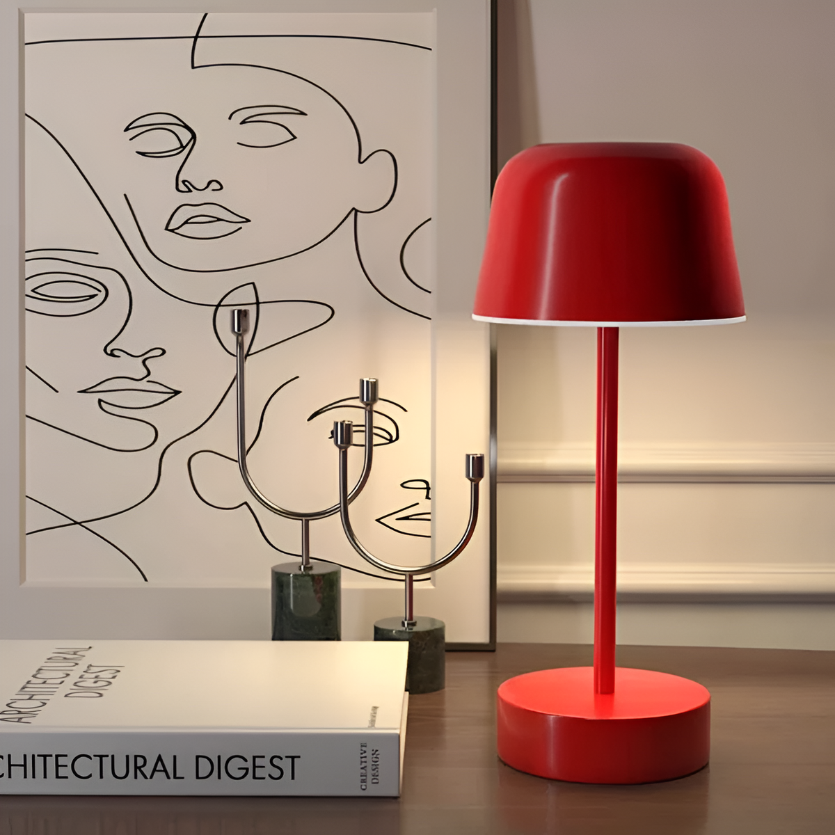 LED-Tischlampe Kunststoff 15 x 15 x 30 cm | Retro-Design, 5 Farben | Kabellos mit 12 Stunden Akkulaufzeit und USB-Ladung 1