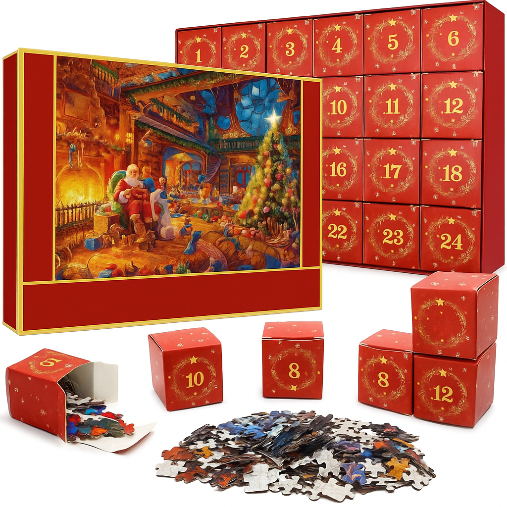 Adventskalender Puzzle Weihnachten | 1008 Teile in 24 Boxen | Robuster recycelbarer Karton, 70 x 50 cm, Familienspaß 1