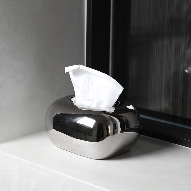 Keramik Taschentuchbox 10x10x19,7 cm | 4 Farben: Gelb, Weiß, Braun, Silber | Dezentes Design für Wohnzimmer & Schlafzimmer 8