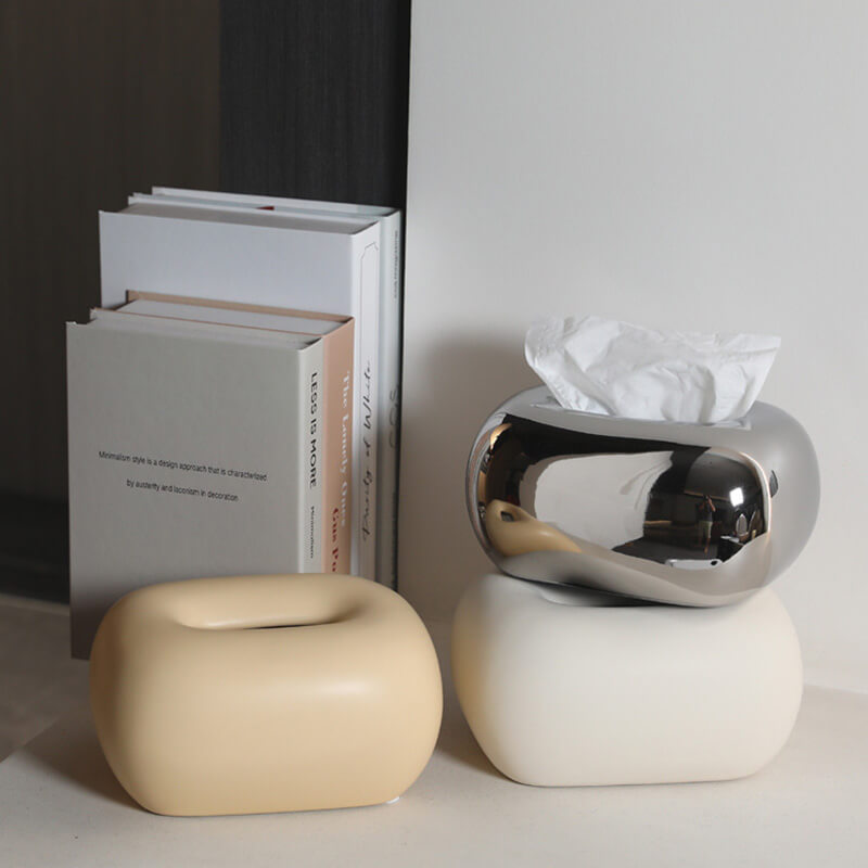 Keramik Taschentuchbox 10x10x19,7 cm | 4 Farben: Gelb, Weiß, Braun, Silber | Dezentes Design für Wohnzimmer & Schlafzimmer 3
