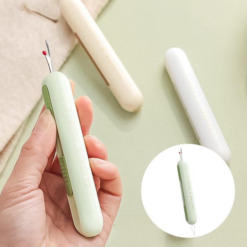 Nadeleinfädler Nahttrenner 2 in 1 aus ABS | Doppelkopf-Design mit Aufbewahrung | Einfädeln und Stiche trennen leicht 2