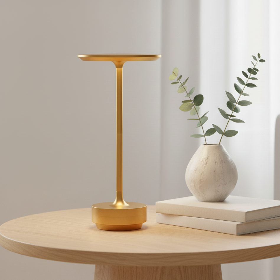 Kabellose LED-Tischlampe Aluminium | Ø 13 x H 27,5 cm, Schwarz/Gold/Grau | 48 Std. Akkulaufzeit & Touch-Dimmung 4