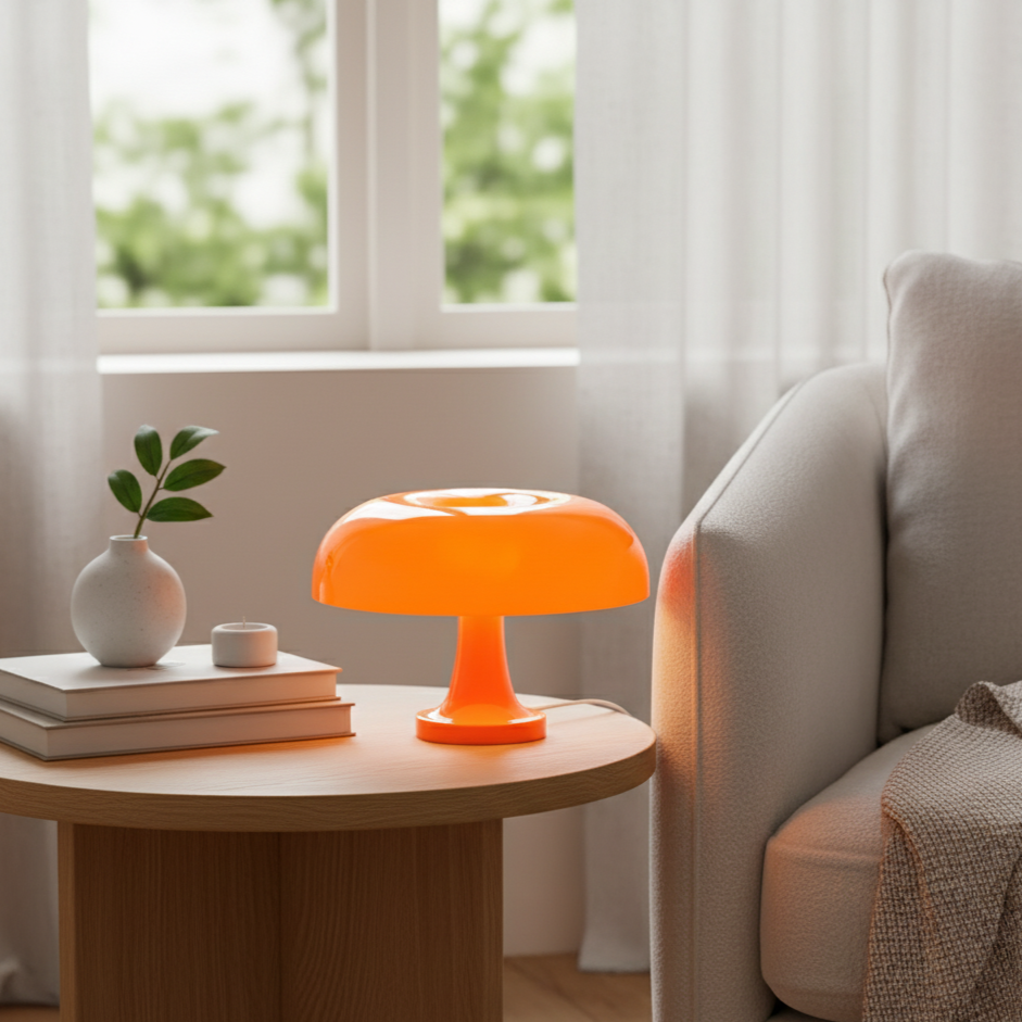 LED-Tischlampe Pilzform ABS-Kunststoff, 28 x 28 x 19,5 cm | Farbe Orange oder Weiß | Dimmbar, 3 Lichtmodi, Type-C-Ladung 1