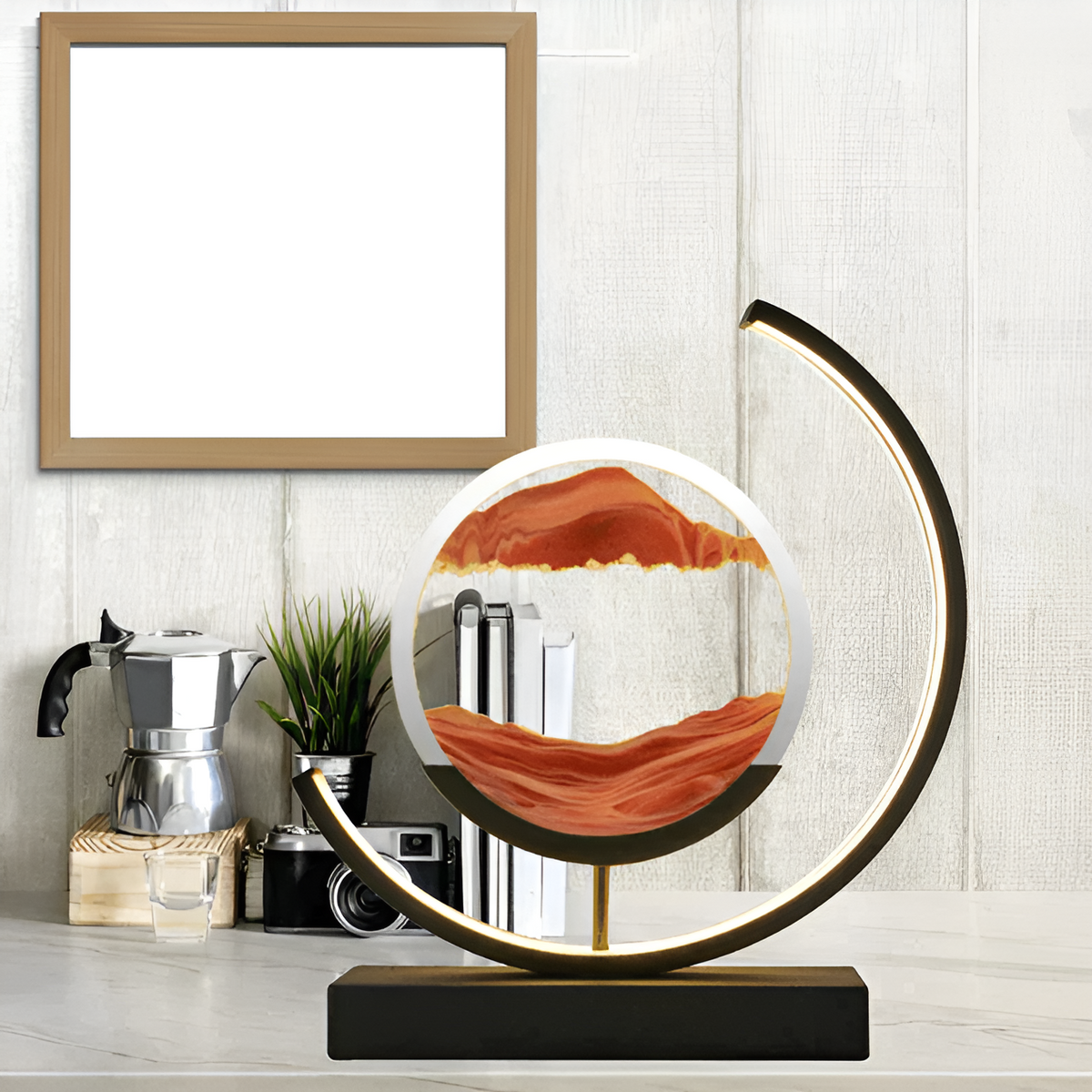Sandkunst-Tischlampe aus Metall & Glas, 25,4 x 27,9 cm | Dimmbares LED-Licht, 4 Farben | Kabellos, entspannend 5