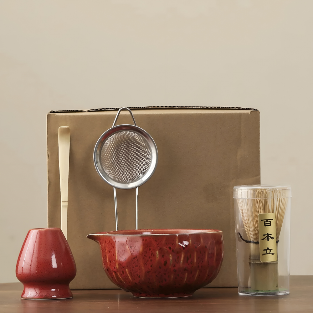 Matcha Set 5-teilig Keramik 14 x 6,8 cm | Handgefertigte Schale, Bambusbesen & Sieb | Ideal für Teezeremonie und Geschenk 13