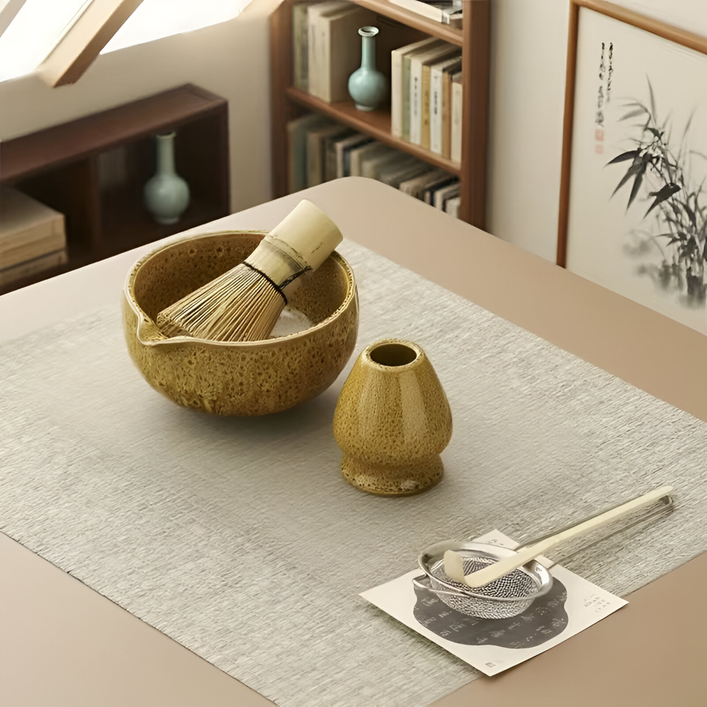 Matcha Set 5-teilig Keramik 14 x 6,8 cm | Handgefertigte Schale, Bambusbesen & Sieb | Ideal für Teezeremonie und Geschenk 11
