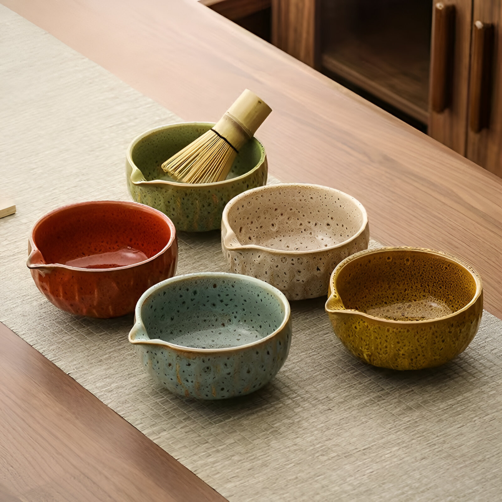 Matcha Set 5-teilig Keramik 14 x 6,8 cm | Handgefertigte Schale, Bambusbesen & Sieb | Ideal für Teezeremonie und Geschenk 12