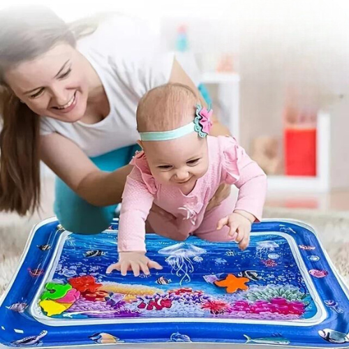 Baby Wassermatte PVC BPA-frei 66 x 50 cm | Blau mit Meeresmotiven, ab 3 Monaten | Fördert Motorik, Sinne & Bauchzeit 2