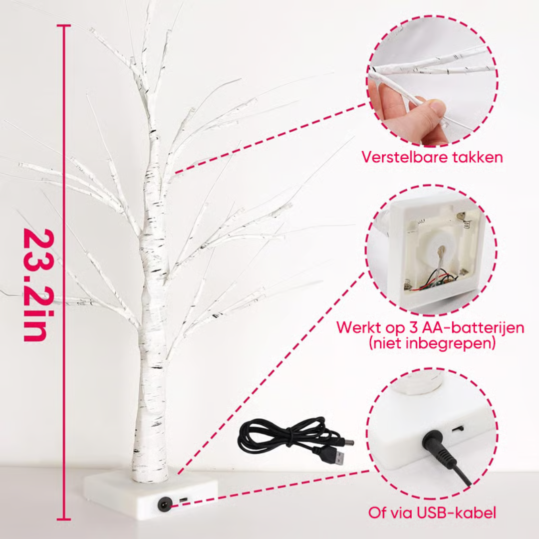 LED Birkenbaum mit 18 Herzanhängern, 60 cm | Warmweißes Licht, Batterie oder USB | Biegbare Zweige für individuelle Form 8