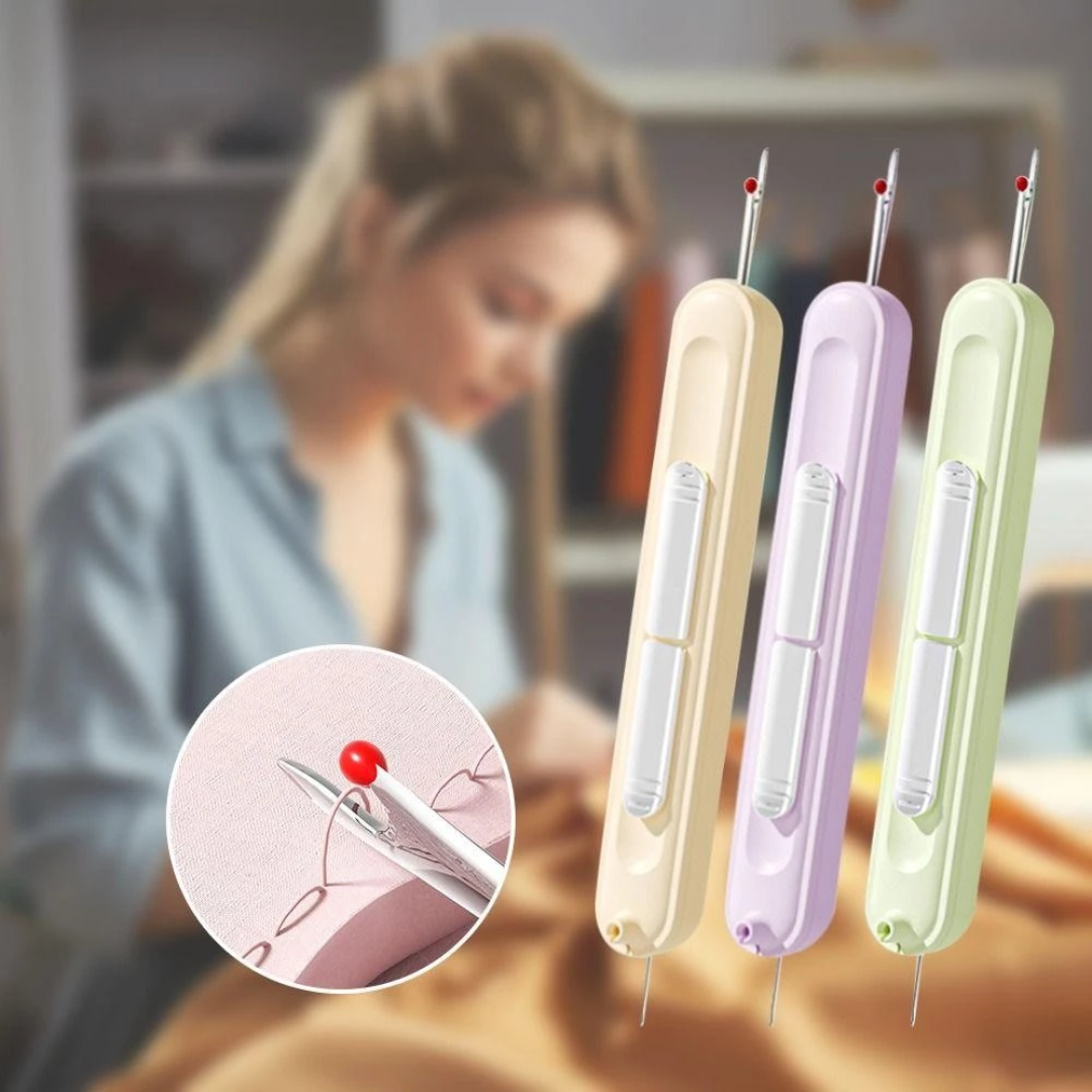 Nadeleinfädler und Nahttrenner 2-in-1, Kunststoff, 10,5 cm | Grün, Gelb oder Lila | Fädelt Nadeln in Sekunden ein 1