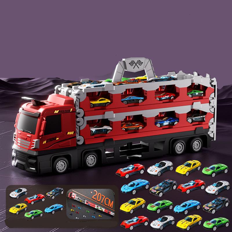 Rennstrecke Lastwagen 207 cm | 2in1 Transporter & Ausklappbare Rennbahn | Inklusive 12 Rennautos & Stauraum für Kinder 3