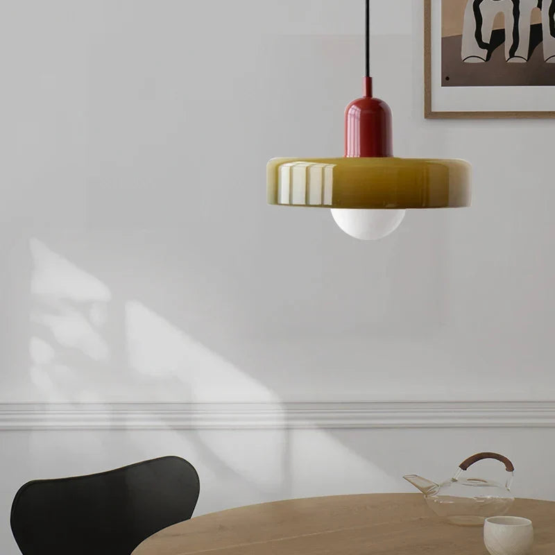 Pendelleuchte Glas 25 cm, Höhe 20 cm | Farbiger Glasschirm, Bauhaus-Design | Verstellbare Abhänglänge, G9-Fassung 5