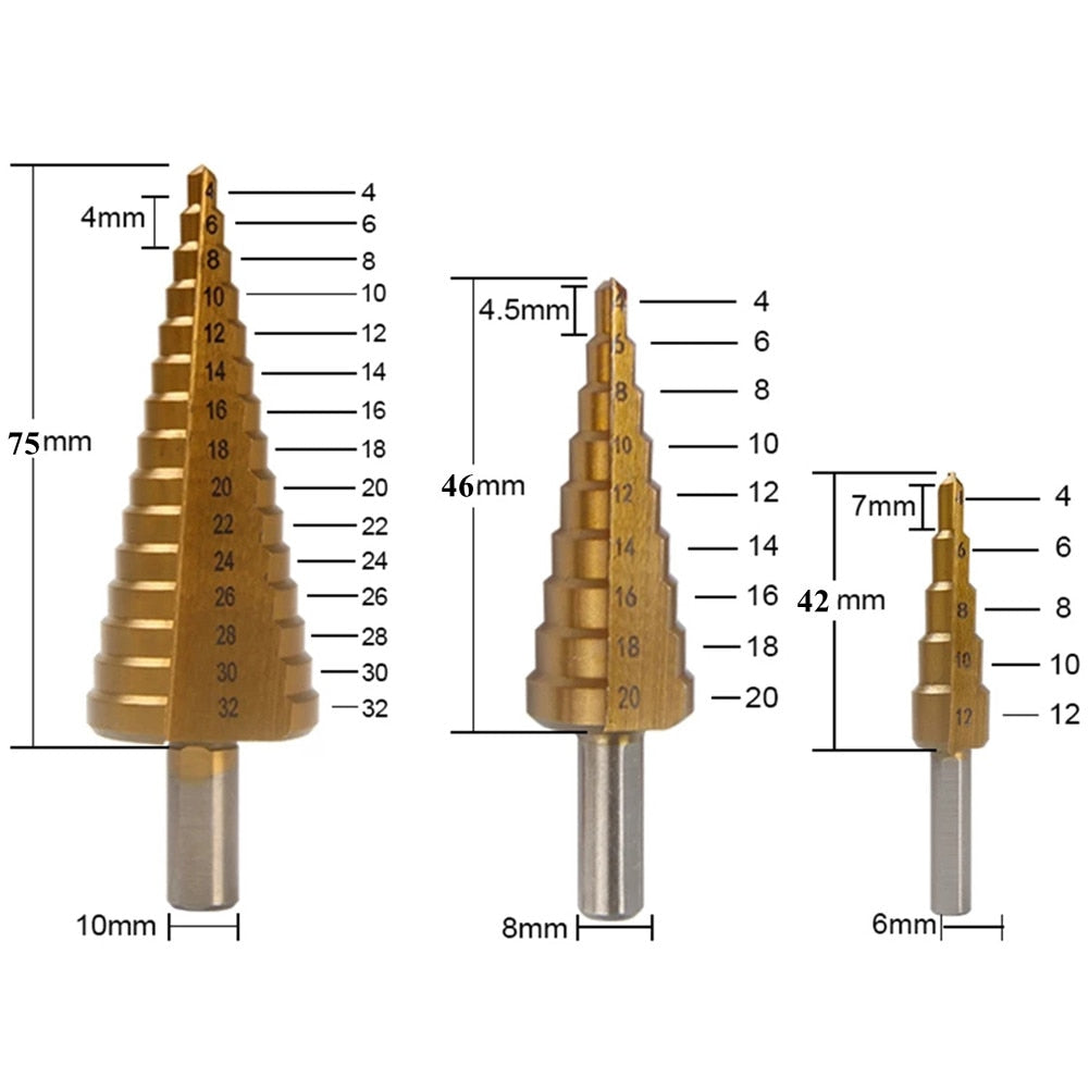 6-teiliges Titanbohrer-Set für Herren | Spiral- und Pyramidenbohrer für Metall, Holz und Kupfer | Mit Aufbewahrungsbox 7