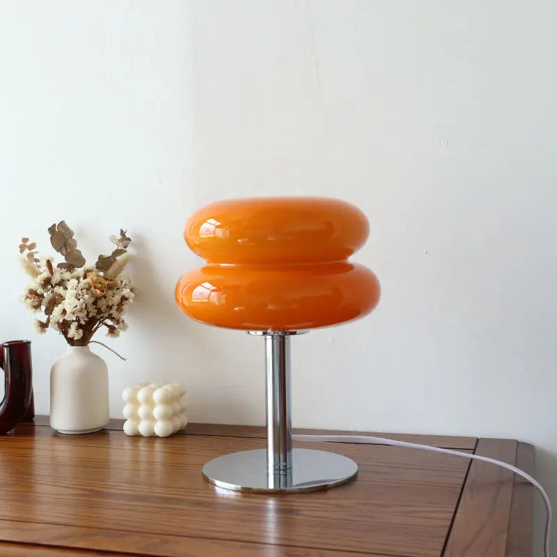 Tischlampe mit Glasschirm | Retro-Design, 3 Dimmstufen, USB-Ladeanschluss | Stabiler Metallfuss für gleichmässiges Licht 3