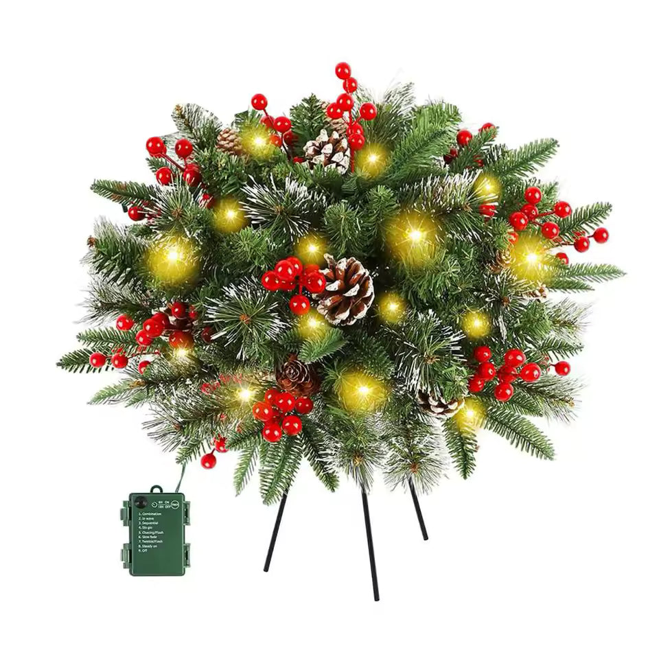 Leuchtender Weihnachtskranz für Topf & Deko | 50 warmweiße LED-Lichter, 8 Lichtmodi | Innen & Außen mit Standfuß 6