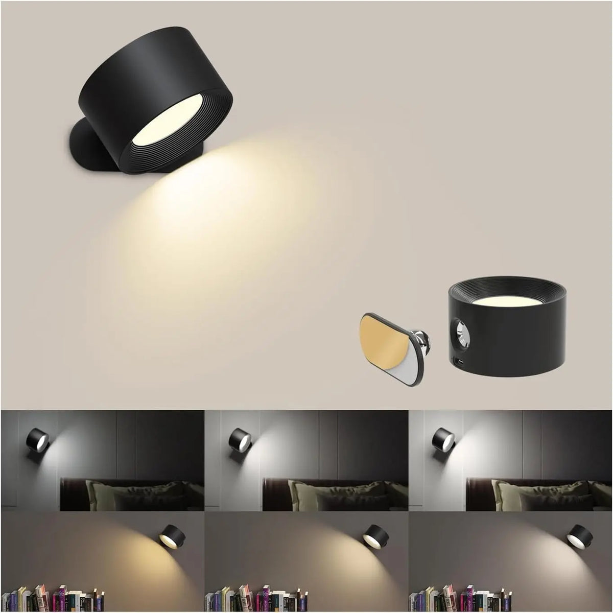 LED-Wandleuchte kabellos & abnehmbar | 360° drehbar mit Touch- oder Fernbedienung | Akku 2000 mAh, 3 Lichtfarben 5