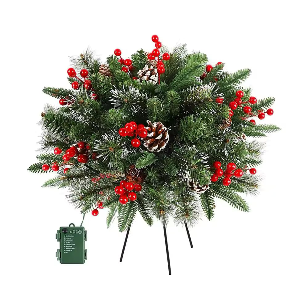 Leuchtender Weihnachtskranz für Topf & Deko | 50 warmweiße LED-Lichter, 8 Lichtmodi | Innen & Außen mit Standfuß 5