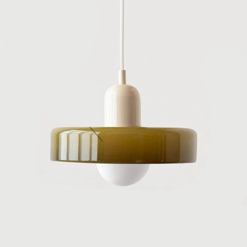 Pendelleuchte Glas 25 cm, Höhe 20 cm | Farbiger Glasschirm, Bauhaus-Design | Verstellbare Abhänglänge, G9-Fassung 17