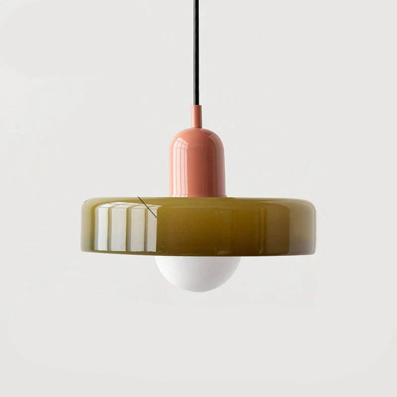 Pendelleuchte Glas 25 cm, Höhe 20 cm | Farbiger Glasschirm, Bauhaus-Design | Verstellbare Abhänglänge, G9-Fassung 9