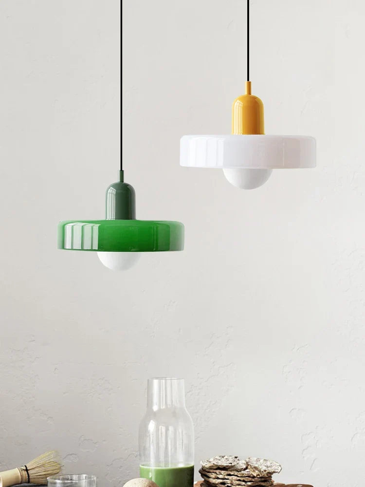 Pendelleuchte Glas 25 cm, Höhe 20 cm | Farbiger Glasschirm, Bauhaus-Design | Verstellbare Abhänglänge, G9-Fassung 2