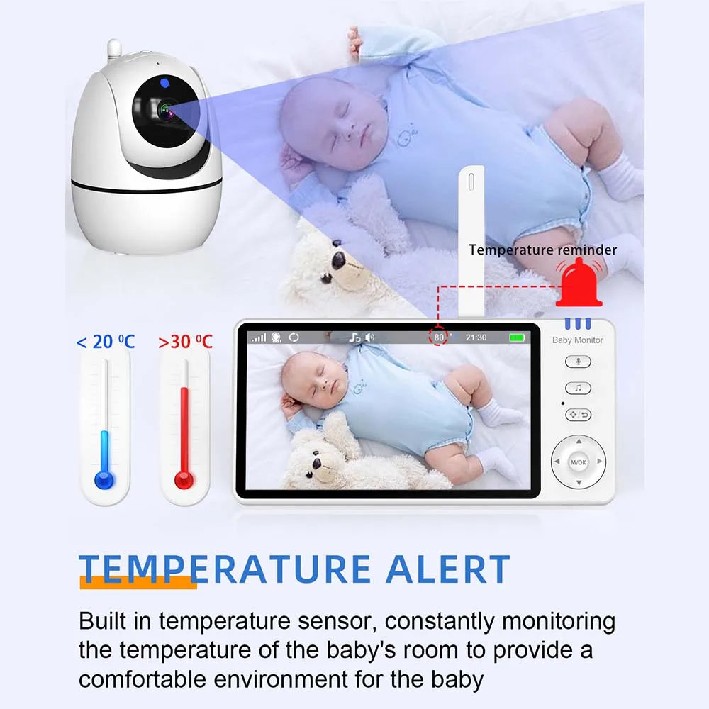 Video-Babyphone mit Kamera 5-Zoll HD-Display | PTZ-Zoom, Nachtsicht & Zwei-Wege-Audio | 4000mAh Akku, bis zu 22 Std Laufzeit 4