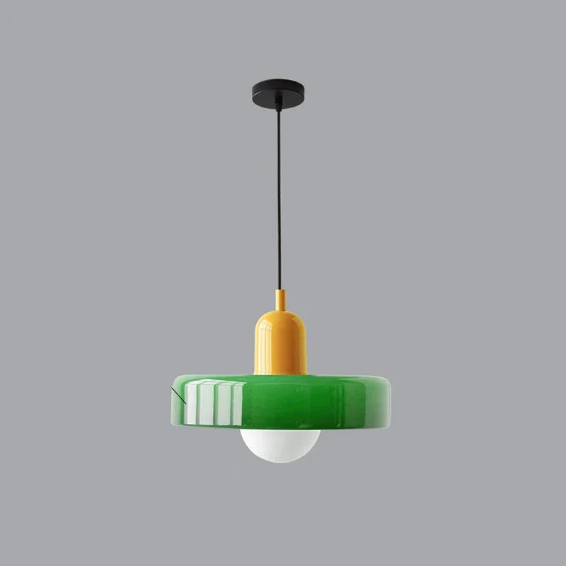 Pendelleuchte Glas 25 cm, Höhe 20 cm | Farbiger Glasschirm, Bauhaus-Design | Verstellbare Abhänglänge, G9-Fassung 10