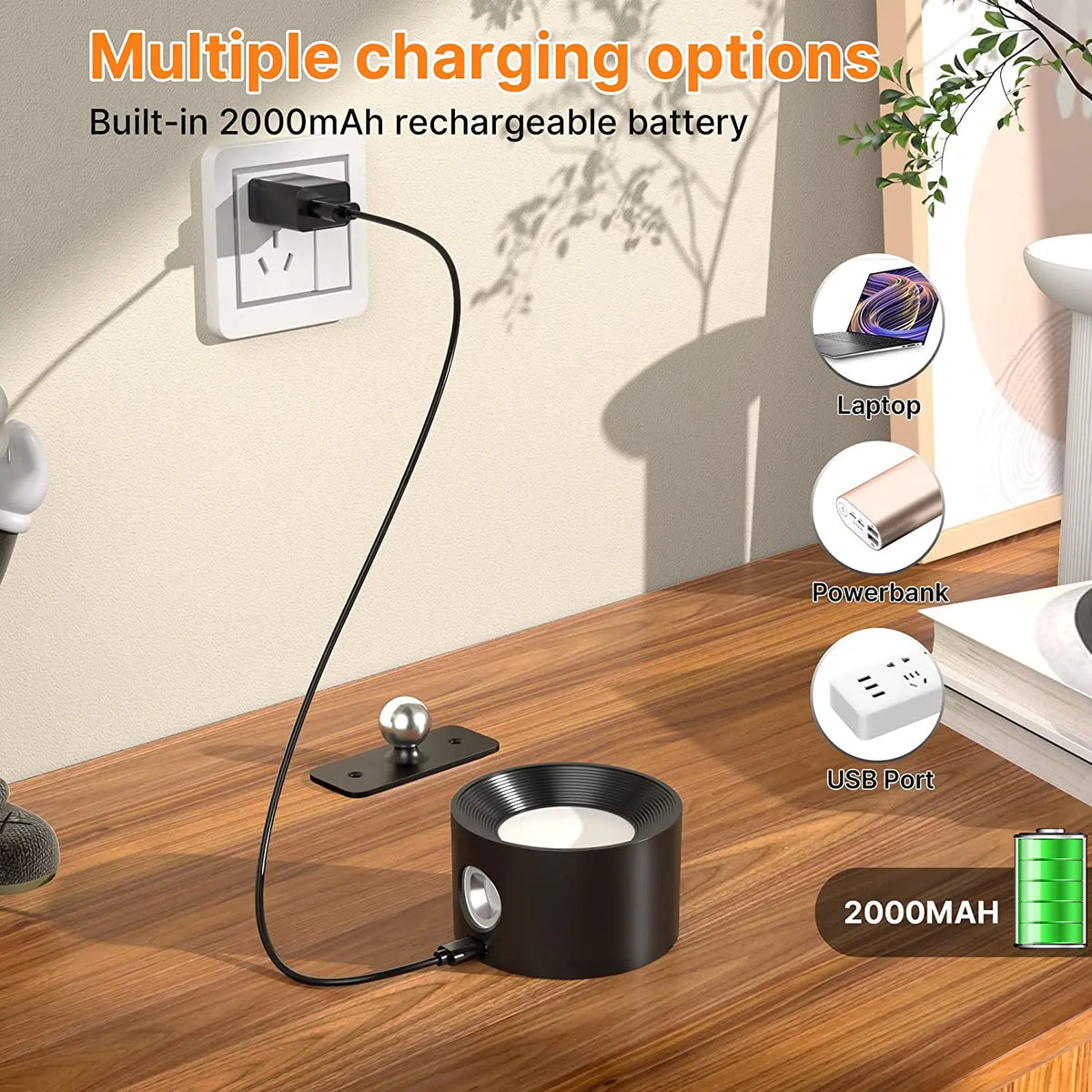 LED-Wandleuchte kabellos & abnehmbar | 360° drehbar mit Touch- oder Fernbedienung | Akku 2000 mAh, 3 Lichtfarben 12