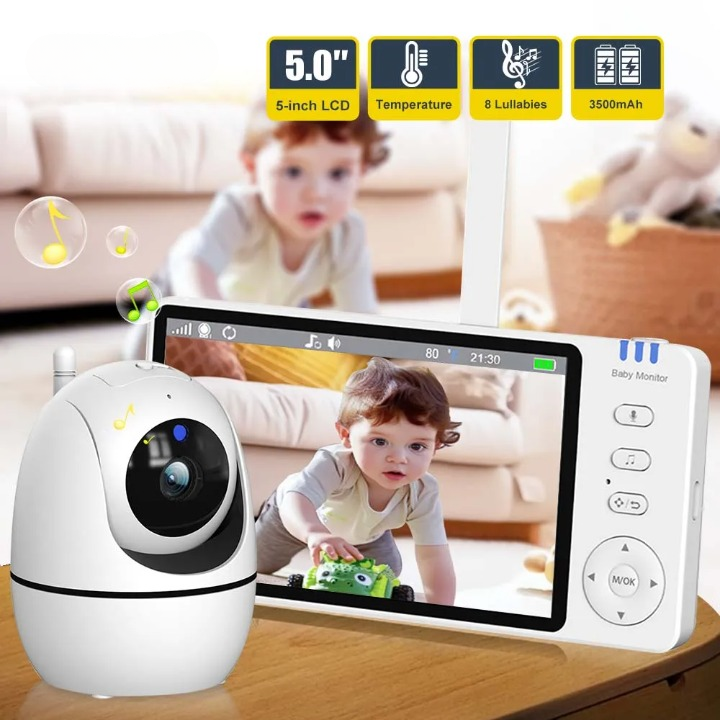 Video-Babyphone mit Kamera 5-Zoll HD-Display | PTZ-Zoom, Nachtsicht & Zwei-Wege-Audio | 4000mAh Akku, bis zu 22 Std Laufzeit 9