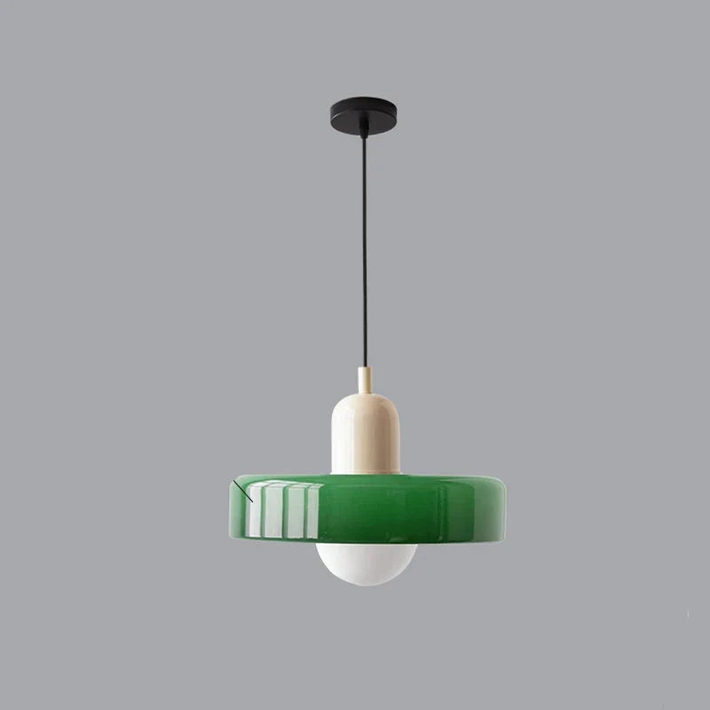 Pendelleuchte Glas 25 cm, Höhe 20 cm | Farbiger Glasschirm, Bauhaus-Design | Verstellbare Abhänglänge, G9-Fassung 19