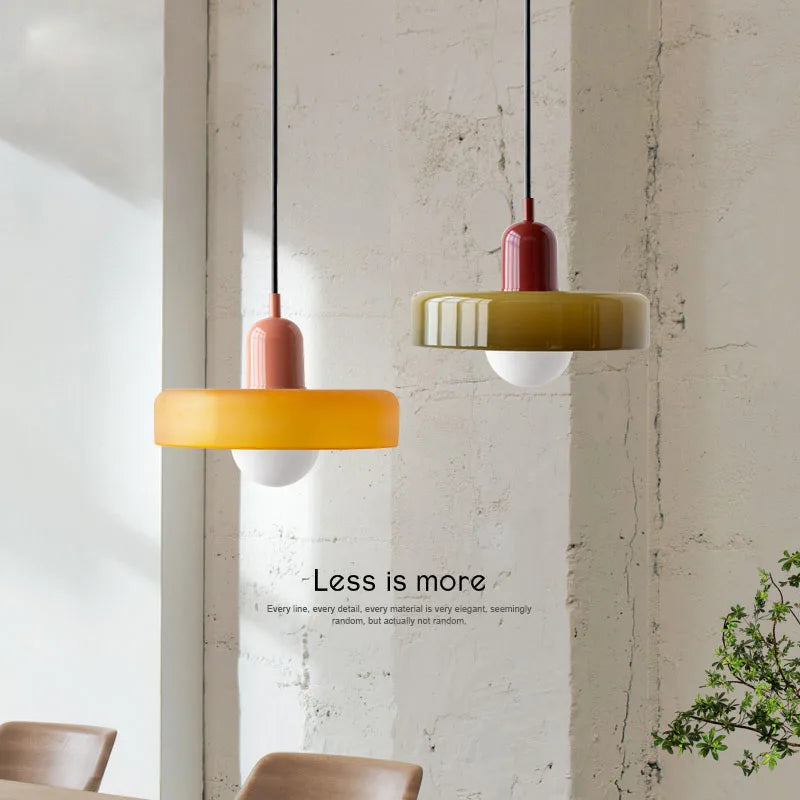 Pendelleuchte Glas 25 cm, Höhe 20 cm | Farbiger Glasschirm, Bauhaus-Design | Verstellbare Abhänglänge, G9-Fassung 4