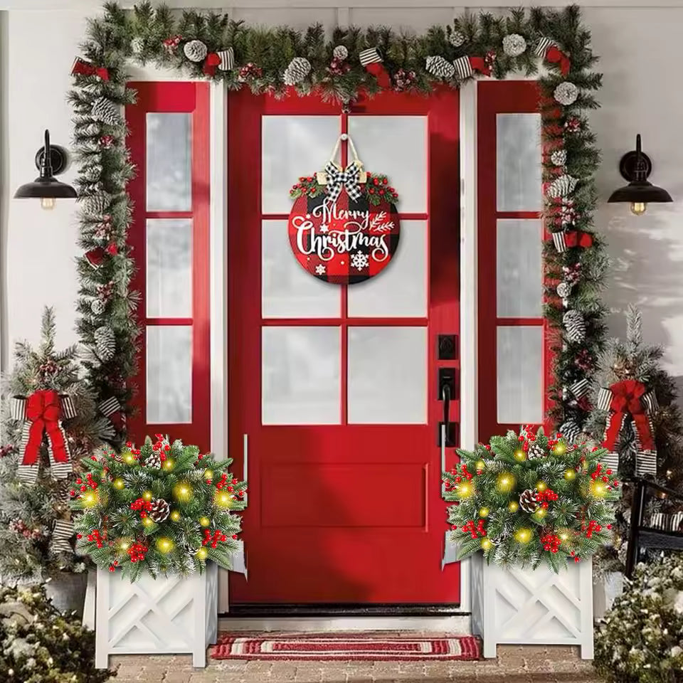 Leuchtender Weihnachtskranz für Topf & Deko | 50 warmweiße LED-Lichter, 8 Lichtmodi | Innen & Außen mit Standfuß 2