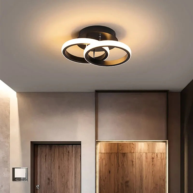 LED-Deckenleuchte Aluminium, geometrisches Ring-Design | Schwarz oder Weiss, dimmbar | 3 Lichtfarben, 20 W, flache Bauweise 2