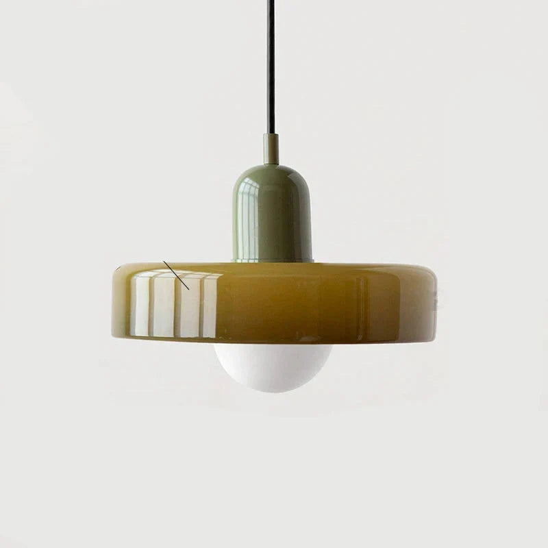 Pendelleuchte Glas 25 cm, Höhe 20 cm | Farbiger Glasschirm, Bauhaus-Design | Verstellbare Abhänglänge, G9-Fassung 18