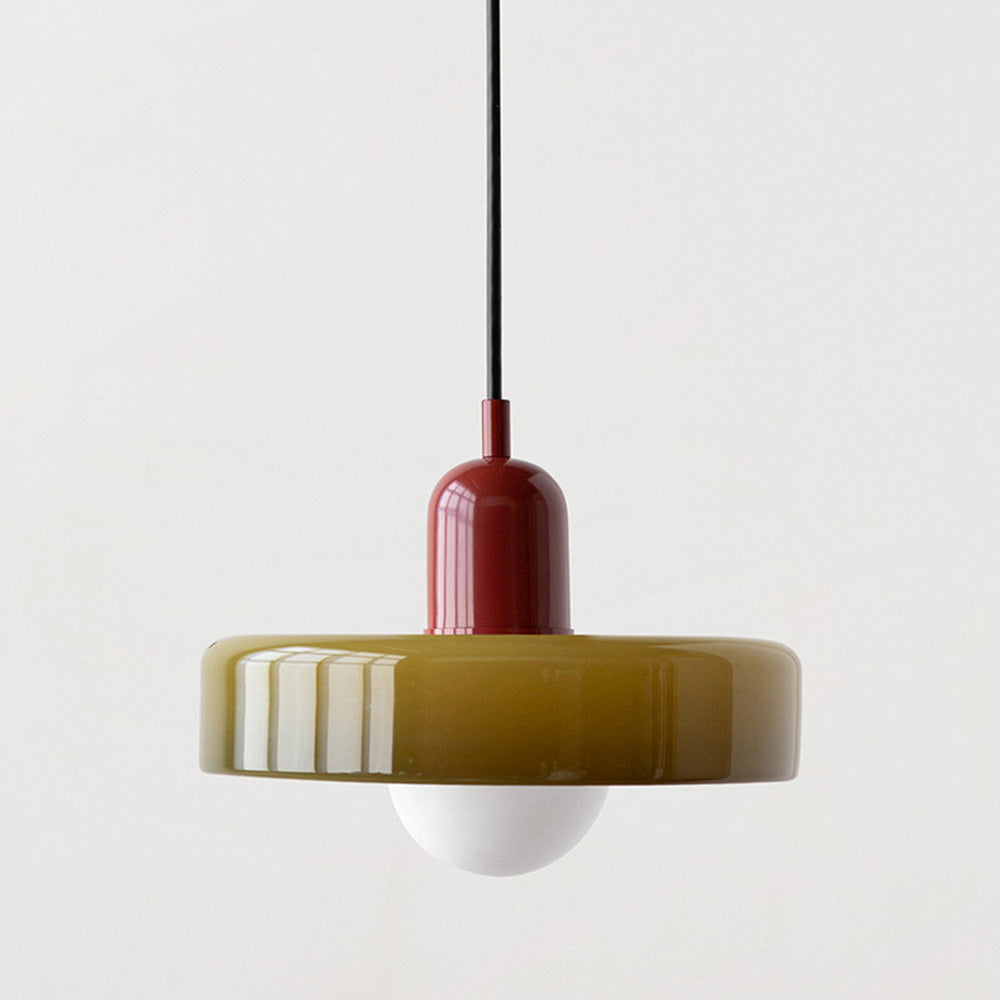 Pendelleuchte aus Glas im Bauhaus-Stil | Facettierter Buntglas-Schirm, höhenverstellbar | Für Wohnzimmer, Esszimmer und Flur 2