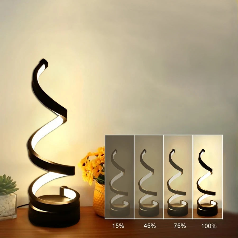Dimmbare Spiral-Tischlampe Aluminium, Höhe 45 cm | Mattschwarz oder Sanftes Weiß | USB-Stromversorgung, Dreistufige Helligkeit 2