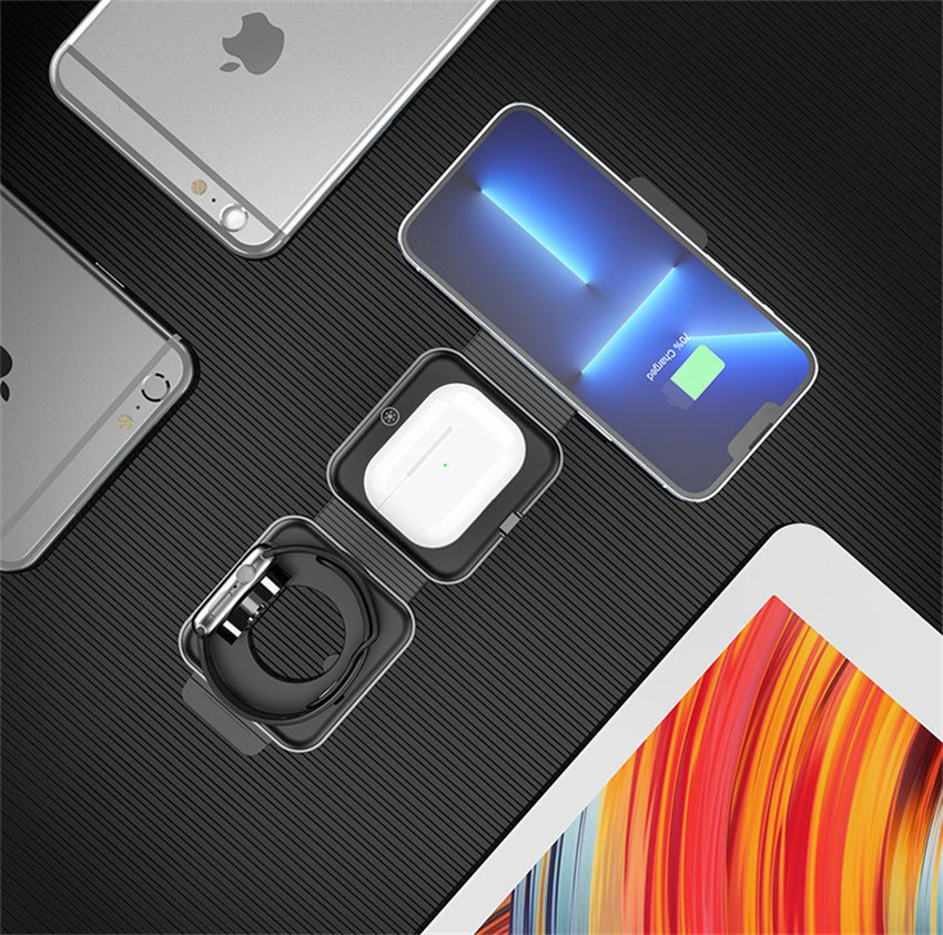 3-in-1 Kabellose Ladestation für iPhone, Watch & AirPods | Faltbar, 65 W, Qi-kompatibel | Magnetisch mit Ladeanzeige, USB-C 9