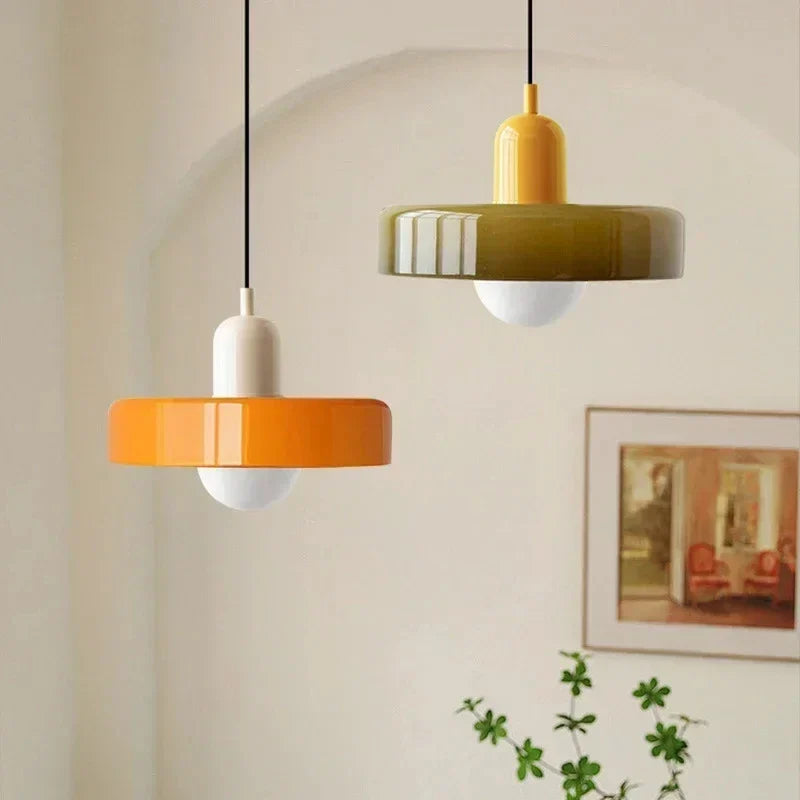 Pendelleuchte Glas 25 cm, Höhe 20 cm | Farbiger Glasschirm, Bauhaus-Design | Verstellbare Abhänglänge, G9-Fassung 3