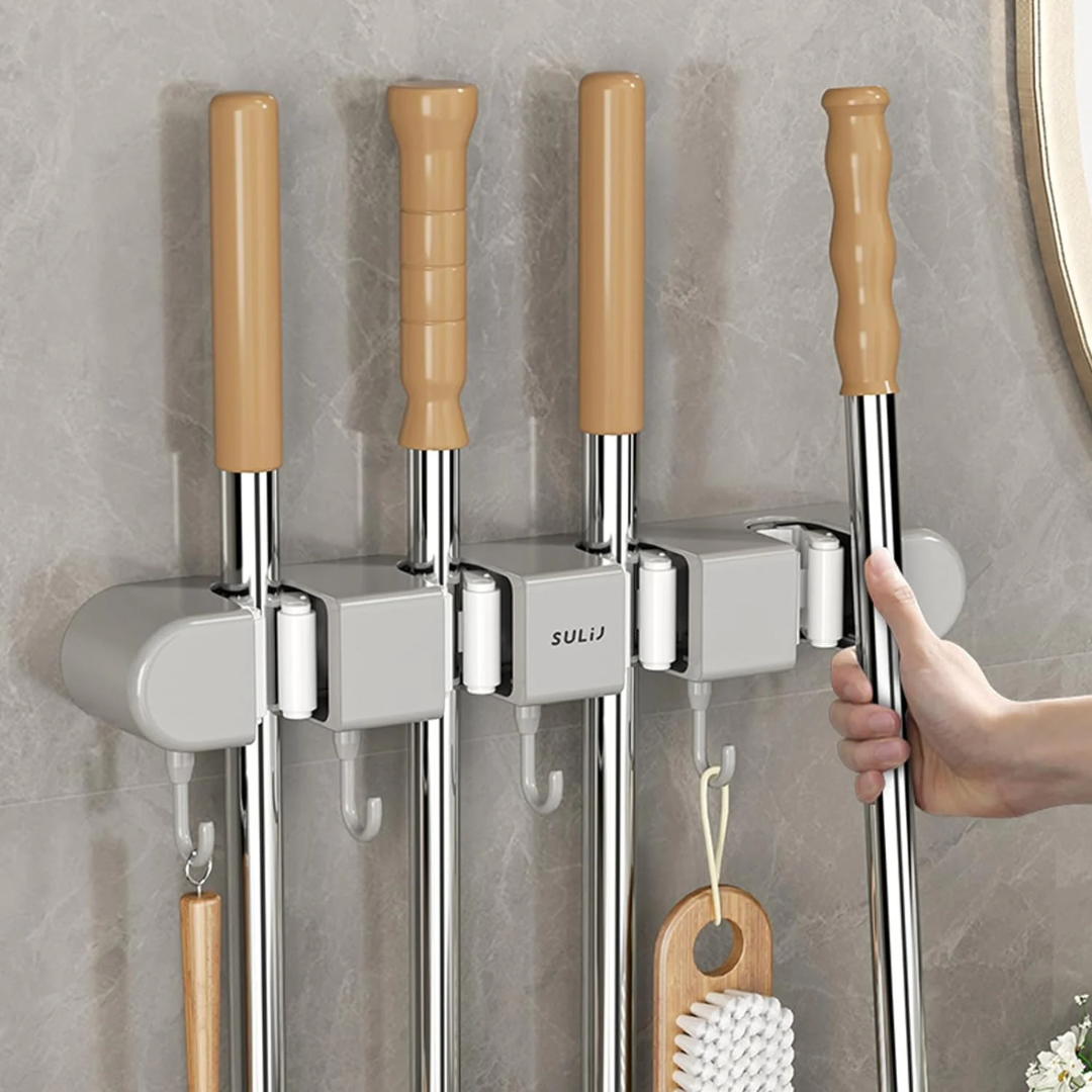 HoldSafeBar™ – Wandmontierter Mopp- und Besenhalter mit Haken