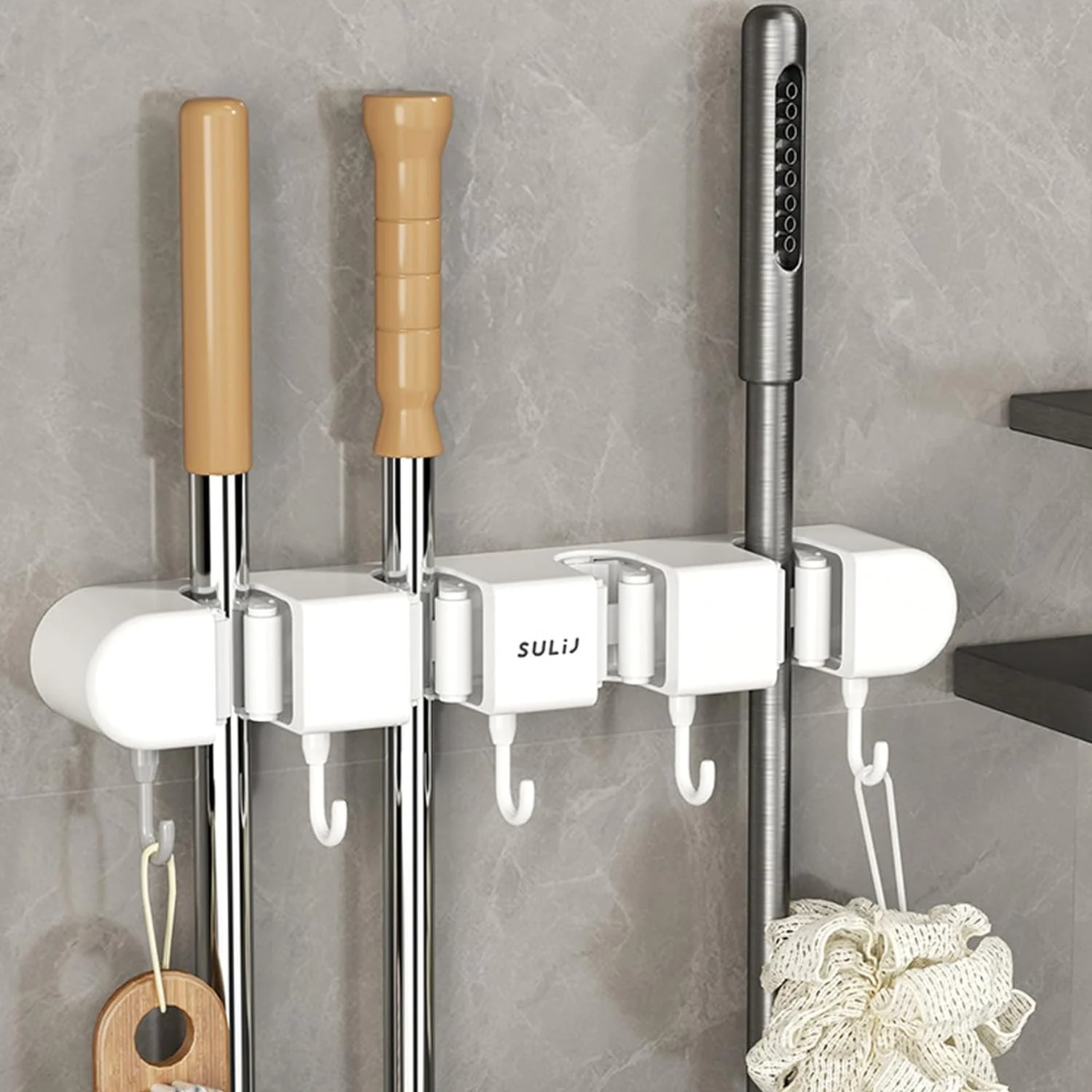 HoldSafeBar™ – Wandmontierter Mopp- und Besenhalter mit Haken