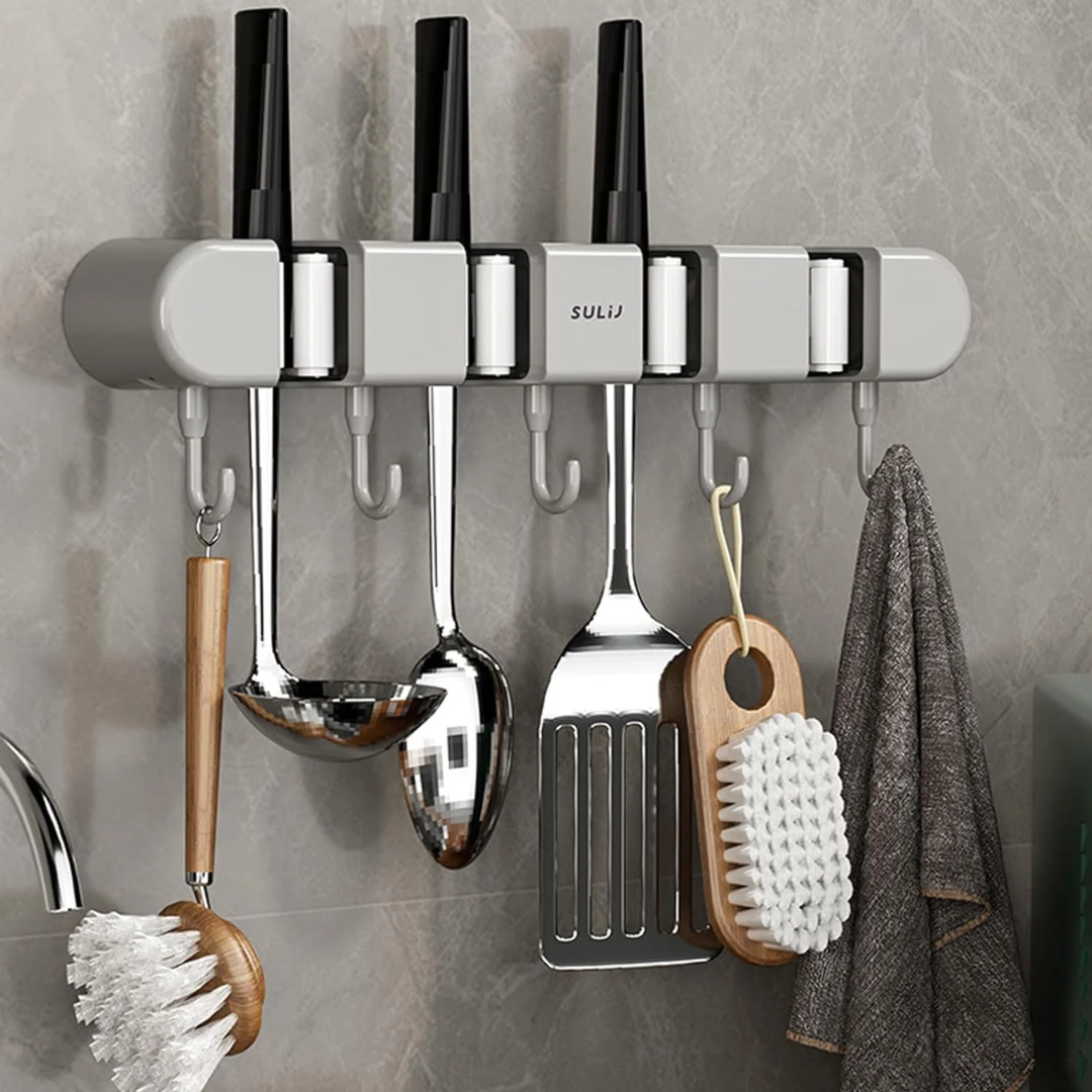 HoldSafeBar™ – Wandmontierter Mopp- und Besenhalter mit Haken