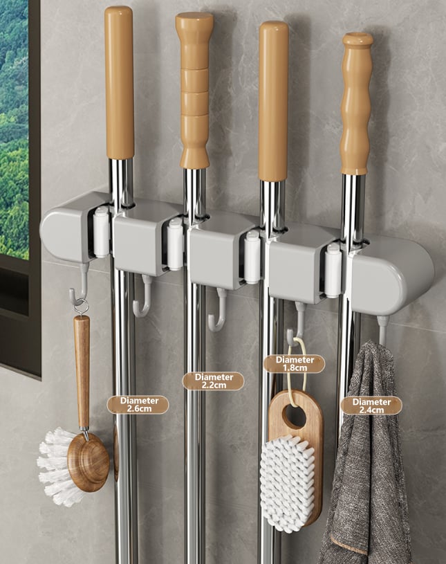 HoldSafeBar™ – Wandmontierter Mopp- und Besenhalter mit Haken