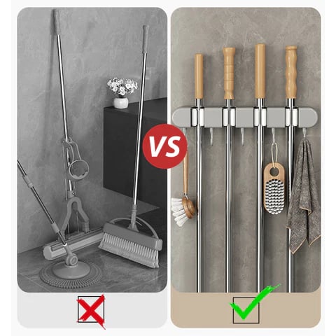 HoldSafeBar™ – Wandmontierter Mopp- und Besenhalter mit Haken