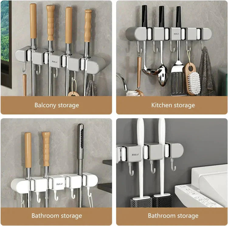 HoldSafeBar™ – Wandmontierter Mopp- und Besenhalter mit Haken