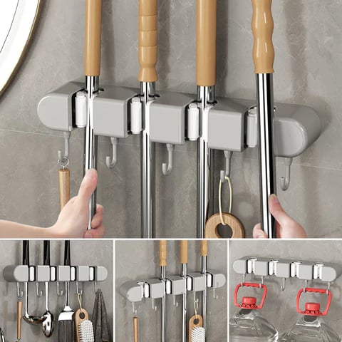 HoldSafeBar™ – Wandmontierter Mopp- und Besenhalter mit Haken