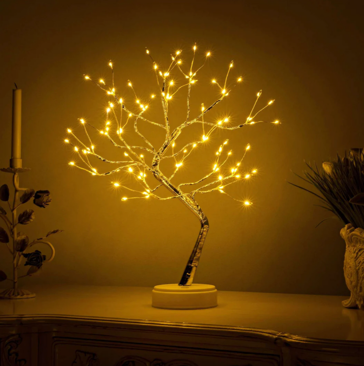 LED Bonsai Tischlampe kabellos | Akkubetrieben, warmweißes Licht | Als Leselampe und Nachttischlampe geeignet, dimmbar 4
