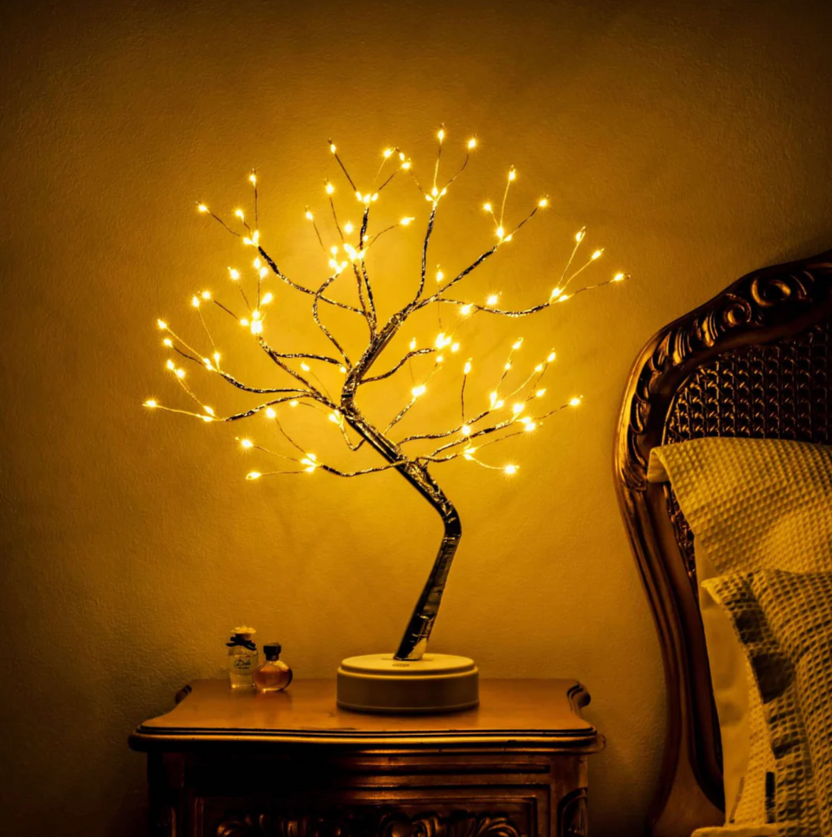 LED Bonsai Tischlampe kabellos | Akkubetrieben, warmweißes Licht | Als Leselampe und Nachttischlampe geeignet, dimmbar 1