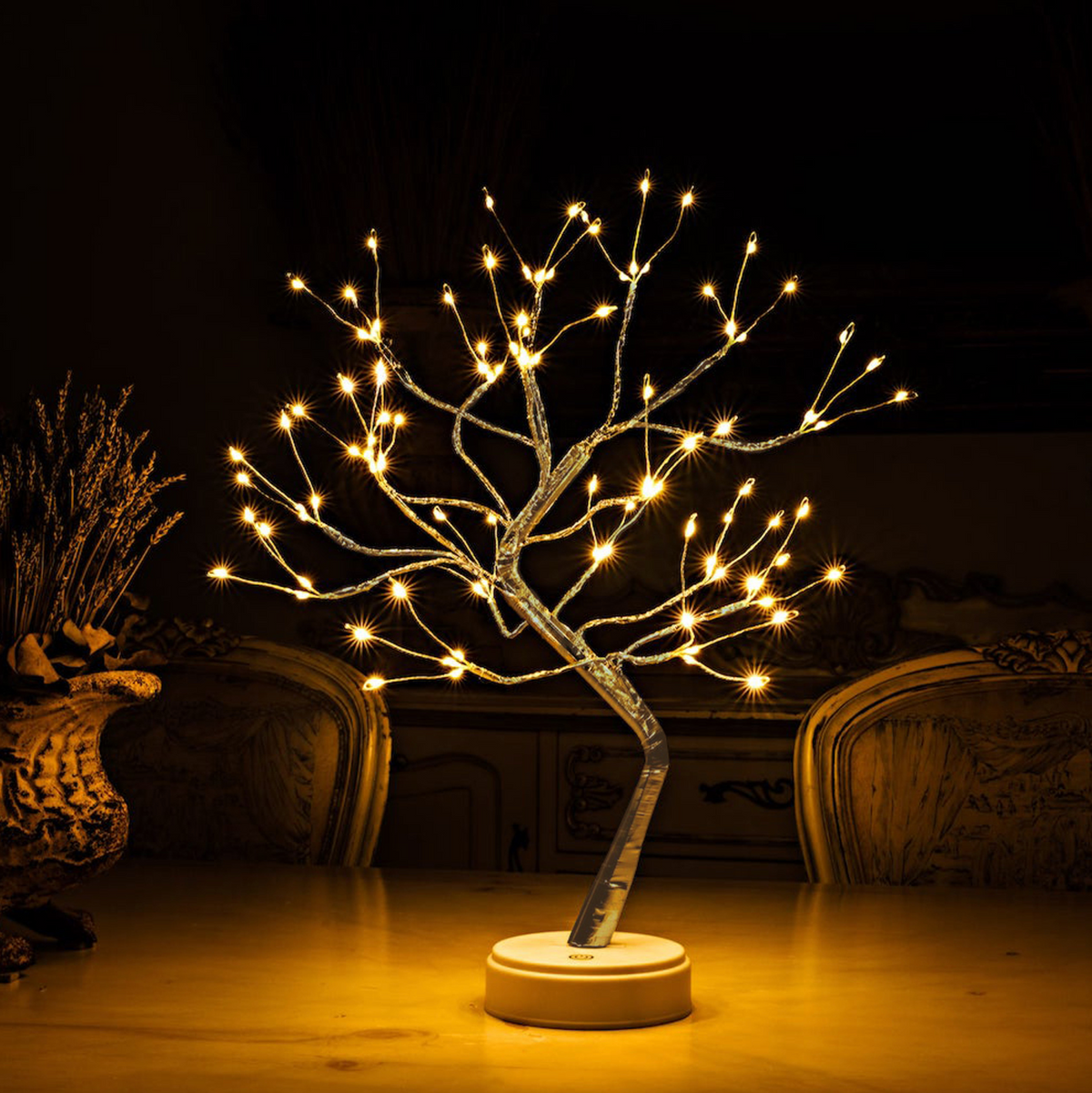 LED Bonsai Tischlampe kabellos | Akkubetrieben, warmweißes Licht | Als Leselampe und Nachttischlampe geeignet, dimmbar 2
